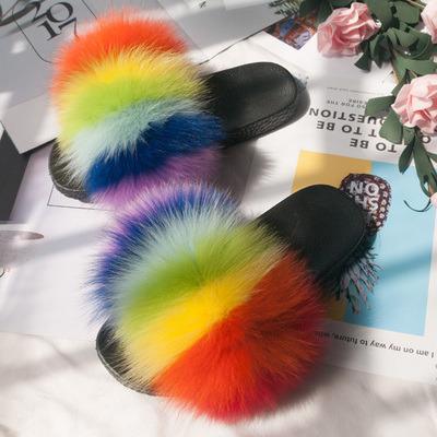 China Anti-odor Factory Sale Genuine Fur Slide Fox Fur Slipper for sale