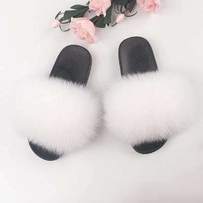 China Hot Selling Anti-odor Women's Real Fox Fur Slippers Wholesale Fur Slides Plush Sandals for sale