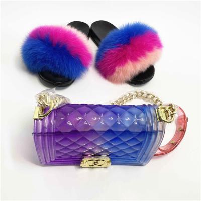 China Wholesale Anti-Smell Factory Outlet Fur Slides For Women Fur Zipper And Bag Fur Slides And Matching Purse for sale