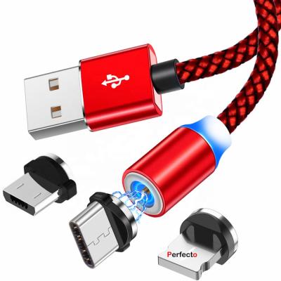 China Cell Phone Types 1M Cell Phone 3 in 1 Magnetic Braided Charging Micro Magnetic Usb Cable High Quality Fast Charger Cable Line 3 in1 for sale