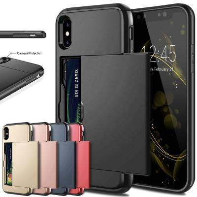 China High Quality Cell Phone Protector Phone Case For iPhone 11 X XS XR Max Case Slide Armor Card Slots Holder Wallet Phone Case For iPhone 8 7 for sale