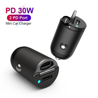 China High Speed ​​QC 30W Fast Charging Type-c Mini USB-c 3.0 Car Charger With Led for sale