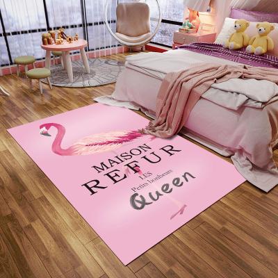 China New Washable Crystal Velvet Luxury Soft Flamingo Decoration Square Pink Carpets Bedroom Blankets for sale