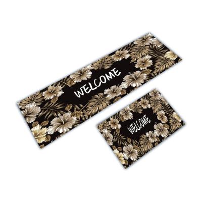 China Hot Sale Washable Non Slip Waterproof Printing Floor Cover Two Pieces Kitchen Mat Set for sale