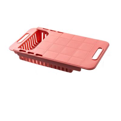 China Retractable Stocked Rod Kitchen Sink Collapsible Cutting Board With Drain Basket Collapsible Drawer Chopper for sale