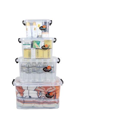 China Morden Luxury 4 Sizes Storage Boxes Portable Clear Plastic Trash Bins With Lid Handle Wheels for sale