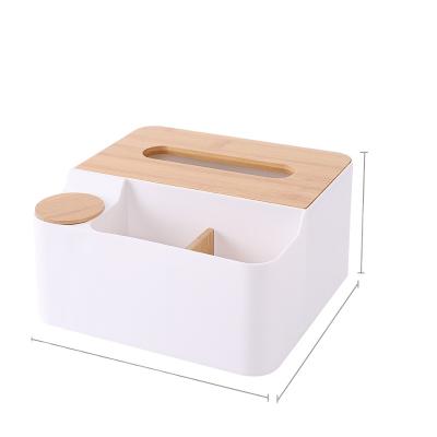 China Sustainable Tissue Holder Remote Organizer Storage Box Bamboo Wooden Desk Houshold Cover for sale