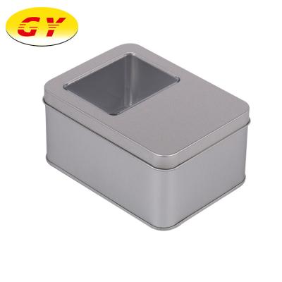 China Wholesale Recyclable High Quality Square Silver Metal Tea Tin Packaging Box With Window for sale