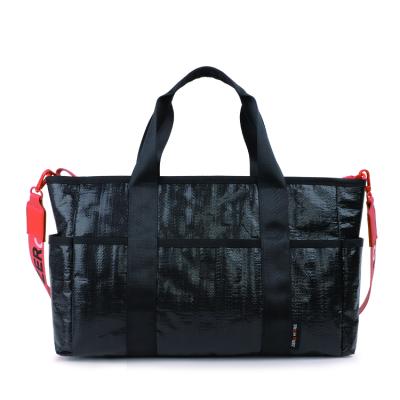 China 2021 New Design Black Color Ladies Eco-friendly Recyclable Polypropylene Tote Bag Sustainable Fashion For Women Recycled Large PP Woven Bag for sale