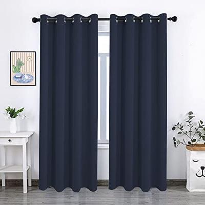 China Hot Selling Blackout Living Room Window Insulated Blackout Solid Blue Color Curtain for sale