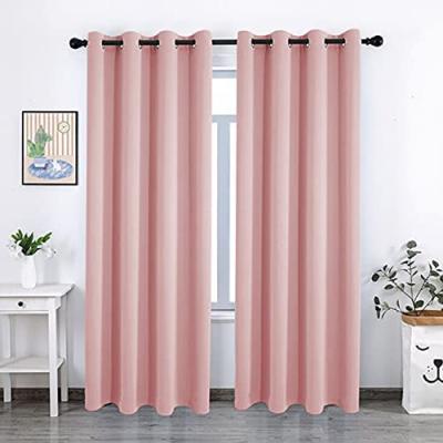 China Blackout Grommet Pink Color Look Thermal Insulated Linen Curtains For Living Room for sale