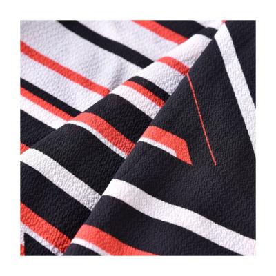 China 2021 New Product Stretch Stripe Printed 100% Polyester Shiffon Crepe Fabric For Women Dress for sale