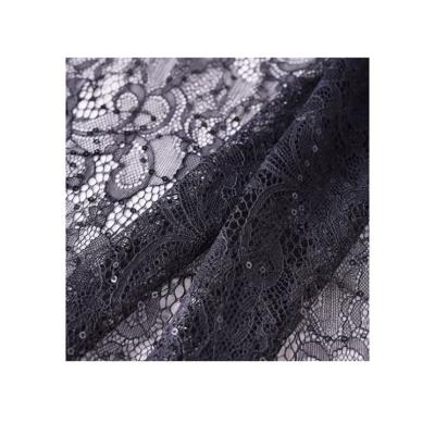 China Breathable 2021 New Product Wedding Sequin Black Lace Up 100% Polyester Fabric For Bride Dressing for sale