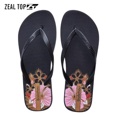 China CUSHIONING Cheap Flower Print Flip Flops Fashion Summer Beach Lady Slipper Custom Slide Sandal Flip Flops For Girls for sale