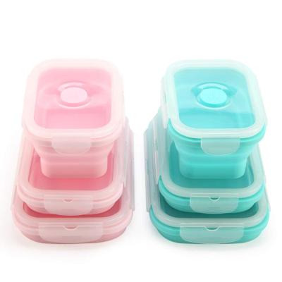 China Freshness Preservation Silicone Food Storage Containers Folding Lunch Box Portable Waterproof Silicone School Lunch Box for sale