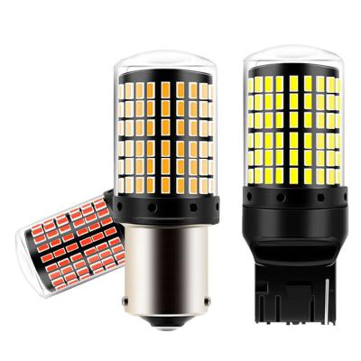 China Aluminum +pc 1157 P21W PY21W T20 W21W W21Y LED Bulbs Canbus No Flash Lights Auto Car Turn Tail Light Auto Dual Colors Car Led Light for sale