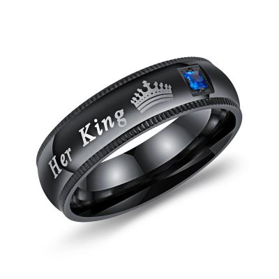 China Best Selling CLASSIC Frontier His King His Queen Creative Rings 2022 Titanium Steel Couple Rings for sale