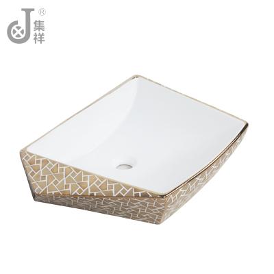 China Shampoo Sinks Wholesale Fashion Gold Color Sanitary Ware Ceramic Basin Sink For Bathroom for sale