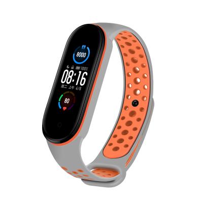 China Soft Breathable Silicone Rubber Strap Two-tone Watchband For Xiaomi MI Band 5 for sale