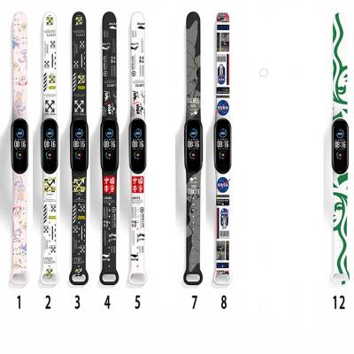 China Silicone Fashion Pattern Replacement Unisex Strap For Xiaomi MI Band 5/6 Accessories Watch Band For Men Women Wrist Band for sale