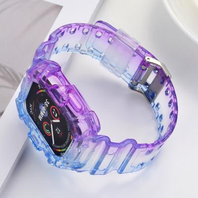 China Fanshion Sport Clear Soft Silicone Strap With Protective Bumper Cases For Apple Watch Series 45mm 44mm 42mm 41mm 40mm 38mm for sale