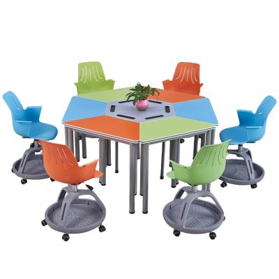 China Modern Furniture University Office Chair School Group Learning Polygon Table And Chair Set for sale