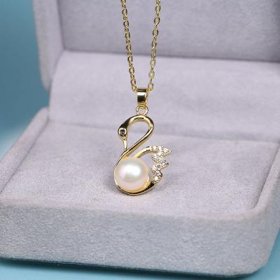 China Universal Silver S925 Pearl Swan Pendant Inlaid Gold Color Clamping Fashion 925 Pearl Necklace for sale