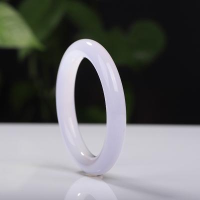 China Brazilian White Thin Ice Ice-like High Round Bar Girl's Bracelet Transparent Agate Stone Chalcedony Bracelet for sale