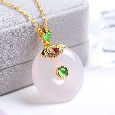 China Gold Inlaid Pendant Fashion Jade Pendant Summer Girl Chalcedony 925 Stone Pendant Peace Buckle Pendant for sale