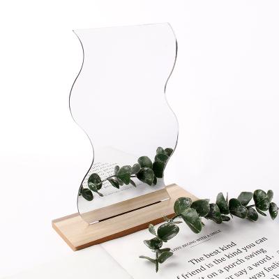 China Non-Specific Multi-shape Cosmetic Desktop Makeup Mirror Portable Standing Decorative Table Mirror With Wood Frame for sale