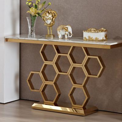 China Designer Wedding Table Gold Convertible Modern Gold Console Tables for sale