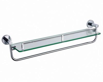 China Chrome Plating Modern Bathroom Brass Single Glass Shelf for sale