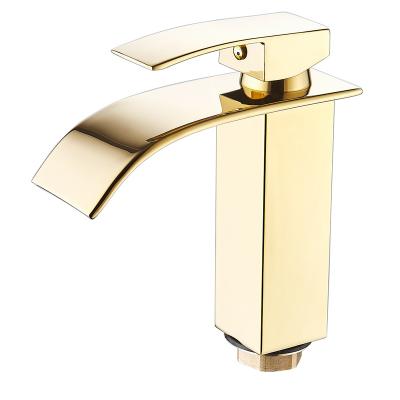 China Sense Faucets Gold Waterfall Faucet Brass Bathroom Faucet, Waterfall Faucet, Vessel Sink Faucet for sale