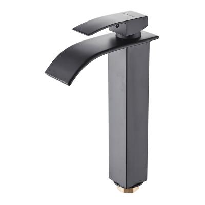 China Matte Black Single Handle Single Hole Deck Mount Mixer Tap Waterfall Bathroom Sink Faucet Tall Sense Faucets for sale