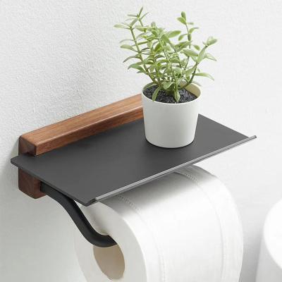 China Modern Bathroom Accessories Black Toilet Paper Holder Wall Mount With Holder Mobile Phone Shelf for sale