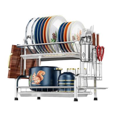 China Hot Sale 304 Stainless Steel Stocked 2 Tier Retractable Dish Rack Drying Dish Drying Rack Rustproof for sale