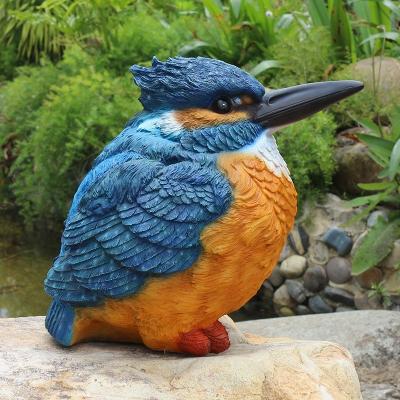 China Other 3D Garden Decoration Bird Statue Custom Colorful Hand Cast Figurines Blue European Garden Bird Resin Table Decoration for sale