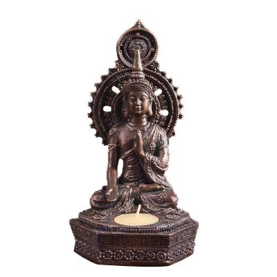 China Other Handmade Home Sculpture Buddha in Crafts Decor Resin Statue Figurine Buddha Candle Holder Form Gift Home Office Table Decor for sale