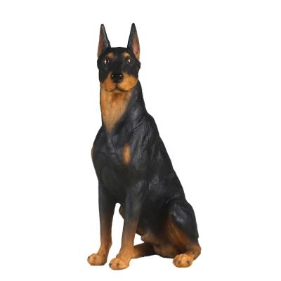 China The Other Realistic Black Sitting Dobermann Doberman Dog Sculpture Simulation Garden Decor Pinscher Dog Realistic Handmade Polyresin Statues for sale