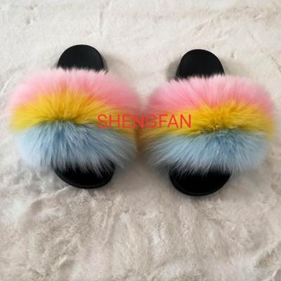 China Fashion Trend Fashion Trend Bangladesh Beach Plush Fox Fur Slippers Custom Made Cheap Slides For Girl for sale