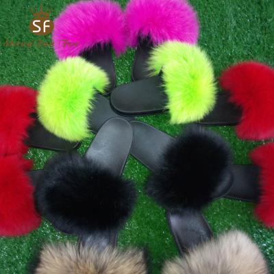 China Quick-drying African Fox Fur Slippers Lovely Real Fur Shoes Ladies Home Sandals for sale