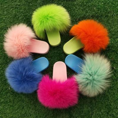 China Wholesale Custom Women's Real Color Soft Fluffy Slippers Fashion Candy Mink Fur Fluffy Slide Slippers for sale