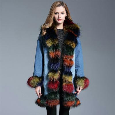 China New fashion luxury style real cowboy fluffy custom made color cotton fox fur wool coat for women long style for sale