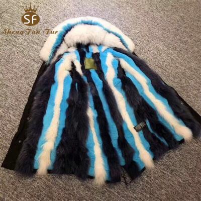 China Wholesale winter fluffy women furring fabric fox fur collar fox fur hooded coat parka shape china manufacturer big for sale