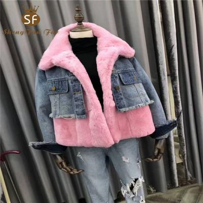 China China manufacturer fashion real rex cowboy winter warm viable rabbit fur coat real viable fur parkas with kids for sale