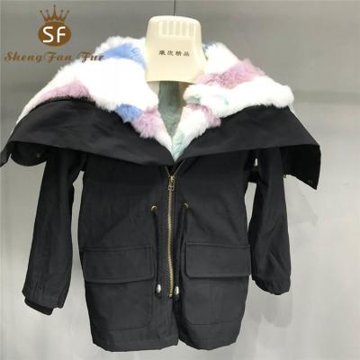 China Parker Kids Rabbit Fur Lining 100% Custom Made Cheap Viable Zipper Collar Fluffy Warm Winter Coat for sale