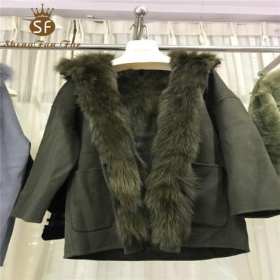 China Winter Sale Real Wool Sheep Fox Fur Collar Real Cheap Fur Collar Leather Coat Leather Coat For Women for sale