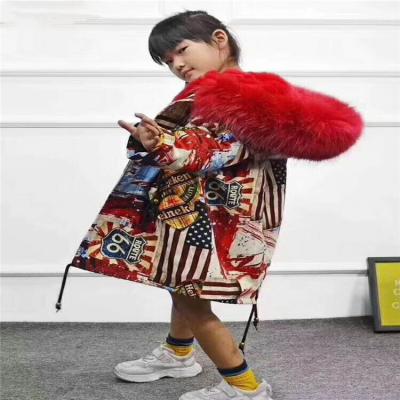 China Real Fur Coats Sale Raccoon Fur Parka Hooded Boys Girls Kids Real Fur Coats Kids Warm Breathable Winter Warm for sale