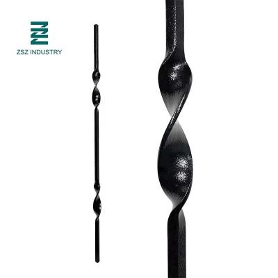 China Modern 12*12mm 847mm Length Balcony Fencing Black Metal Baluster Finish Twist Metal Stair Bold Double Axle With Bracket for sale