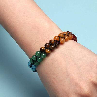 China BOHEMIA Colorful Healing Energy Stone Bracelet for Natural Stone Lava Woven Double Layer Women's and Men's Bracelet for sale